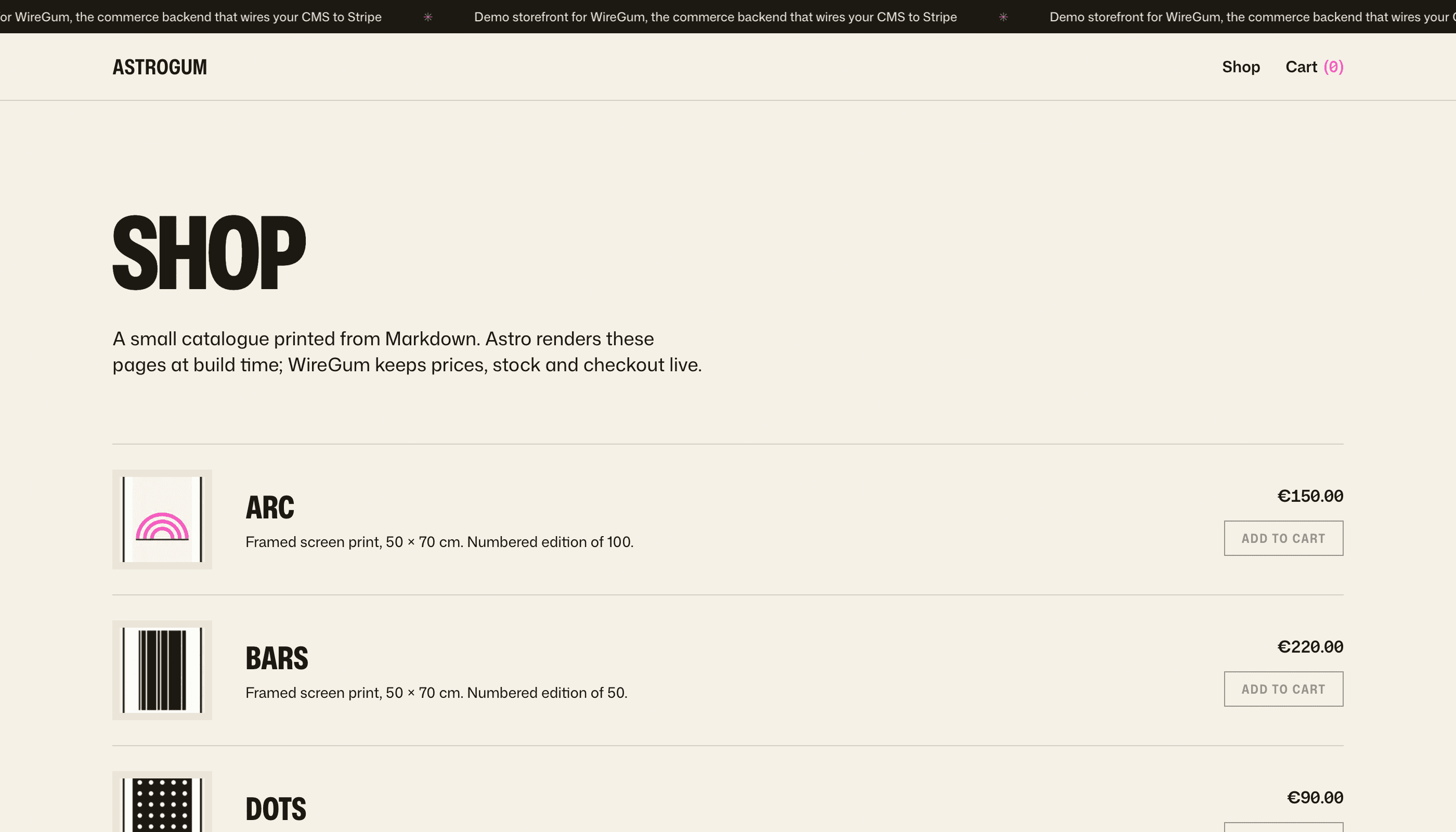 Preview of the Astro starter kit storefront